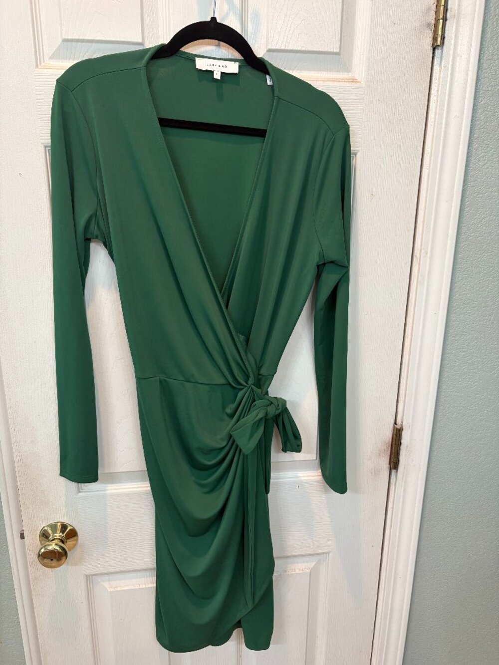 🛍️ Lark & Ro Green Long Sleeve Faux Wrap Twist Front Midi Dress Size L